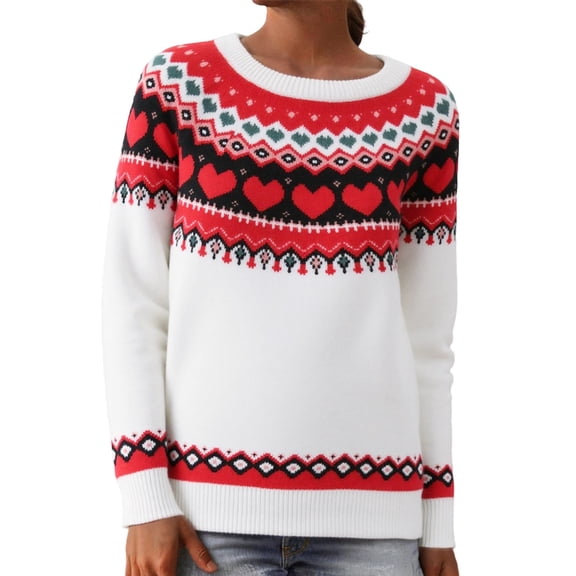 Puliio Women's Knitted Pullover Sweater Love Heart Pattern Casual Cable Knit Sweaters Fall Winter Loose Fit Fashion Comfy Jumper Tops