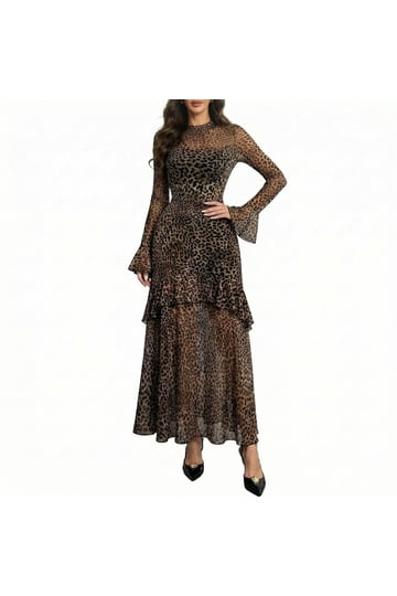 knee length dresses for ladies Meradith Leopard Print Midi Dress main image 1