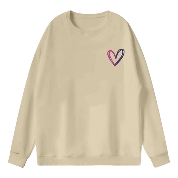 Puliio Women's Oversized Hoodies Heart Print Crewneck Long Sleeve Pullover Womens Slouchy Casual Every Wear Hoodless Sweatshirt