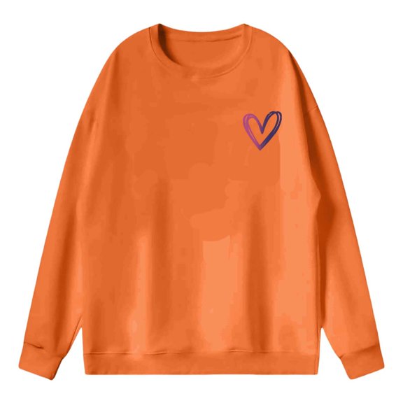 Puliio Women's Oversized Hoodies Heart Print Crewneck Long Sleeve Pullover Womens Slouchy Casual Every Wear Hoodless Sweatshirt