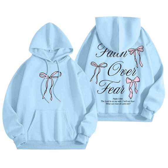 Puliio Women's Oversized Pullover Hoodie Bow Graphic Print Soft Long Sleeve Pocket Sweatshirt