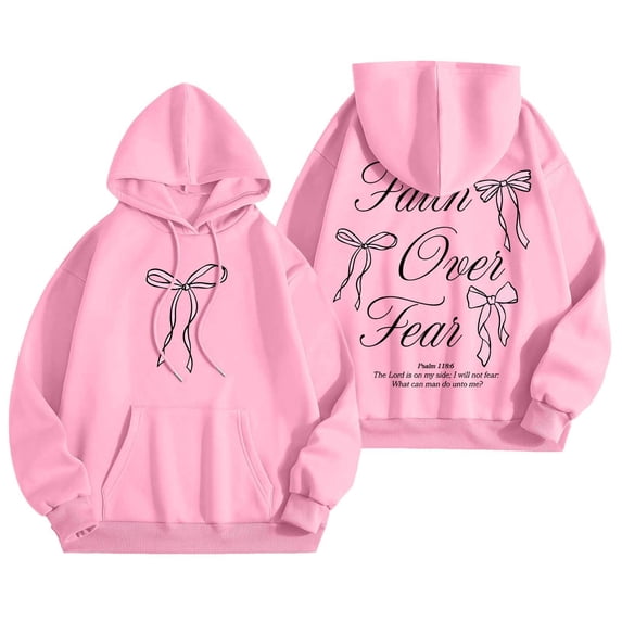 Puliio Women's Oversized Pullover Hoodie Bow Graphic Print Soft Long Sleeve Pocket Sweatshirt