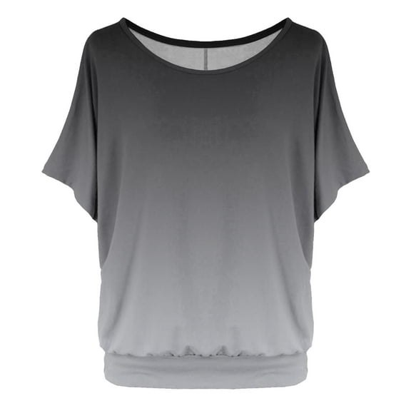 Puliio Women's Oversized T-Shirt Batwing Sleeves Short Sleeve Gradient Print Crewneck Tee Top Dressy Casual Summer Shirts Tops