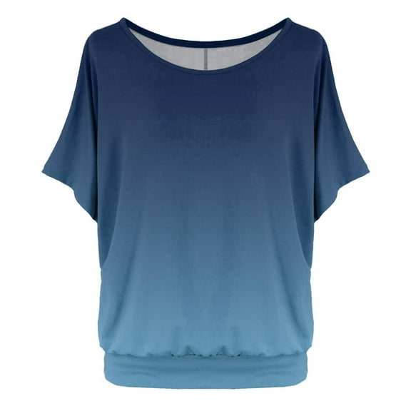 Puliio Women's Oversized T-Shirt Batwing Sleeves Short Sleeve Gradient Print Crewneck Tee Top Dressy Casual Summer Shirts Tops