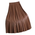 thumbnail image 1 of Puliio Women's PU Leather Pleated Midi Skirt Elastic Waist Casual Office Skirts, 1 of 3