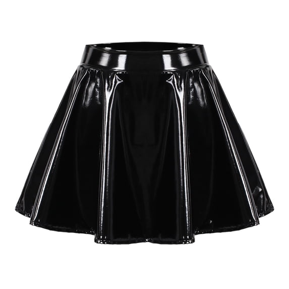 Puliio Women's Patent Leather Pleated Mini Skirt High Waist A-Line Night Out Party Skirts