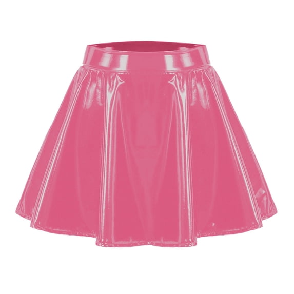Puliio Women's Patent Leather Pleated Mini Skirt High Waist A-Line Night Out Party Skirts