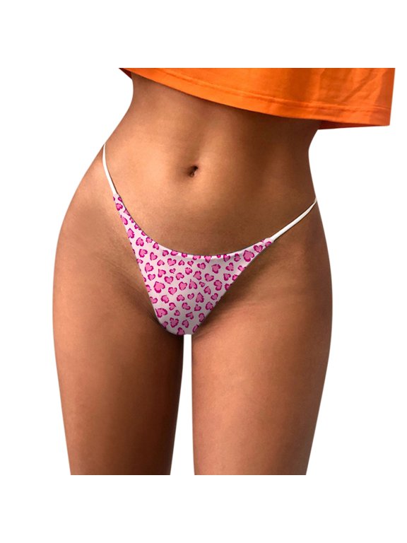 Women's Pink Leopard Print Thin Strap Underwear Low‑Rise Sexy G‑String Thong Panties