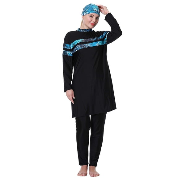 Puliio Women's Plus Size 3 Piece Modest Swimsuit Long Sleeve Full Coverage Colorful Print Swimwear