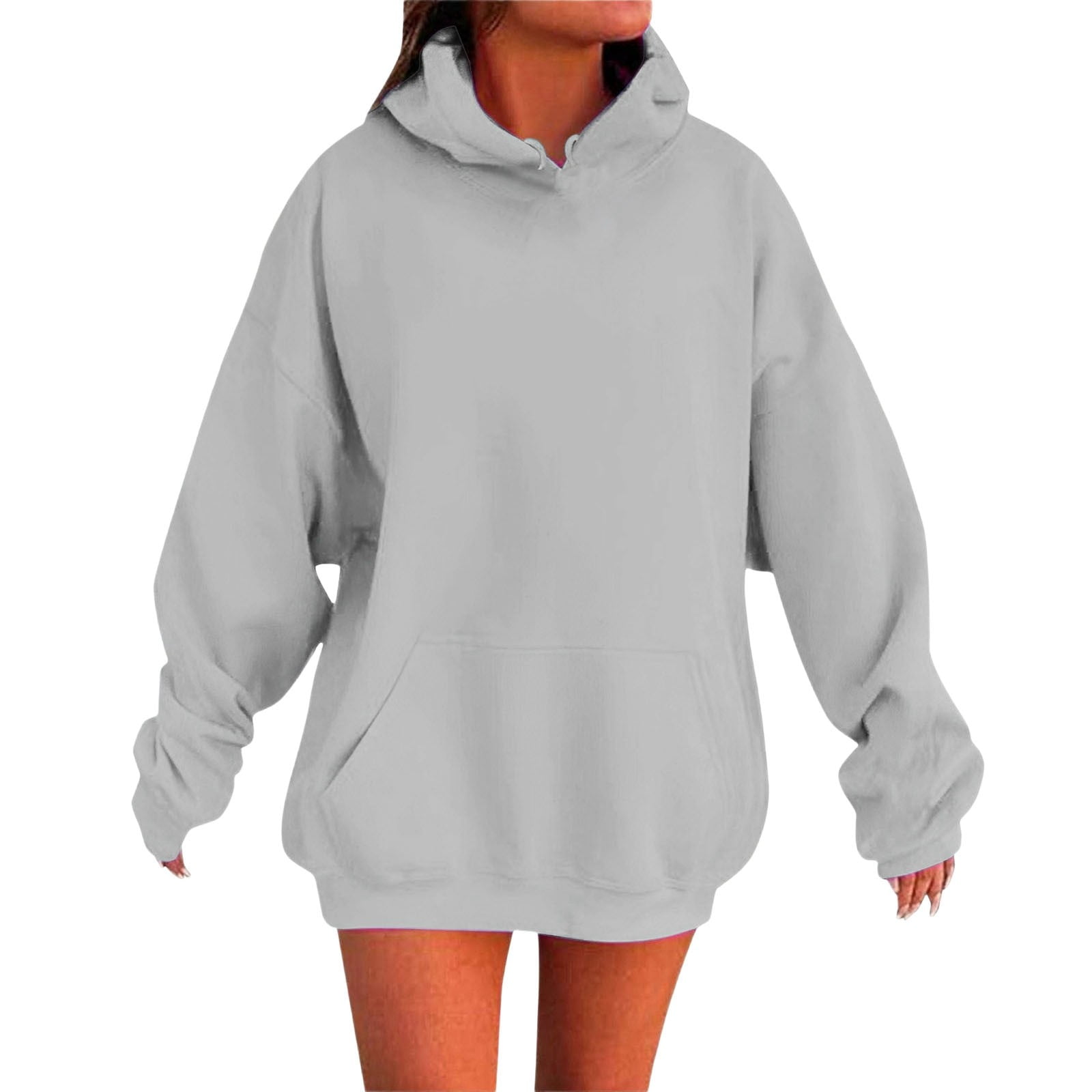 Puliio Women's Plus Size Hoodie Solid Color Drop Shoulder Long