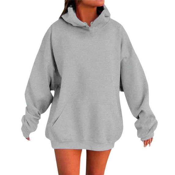 Puliio Women's Plus Size Hoodie Solid Color Drop Shoulder Long Sleeve Hoodied Hoddy Loose Loungewear Sweatshirt Pullover Tops With Pockets