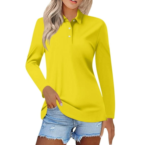Puliio Women's Plus Size Polo Shirts Casual Button Up Long Sleeve Shirt Blouse Women Relaxed Fit Versatile Style Everyday Wear Pullover Tops