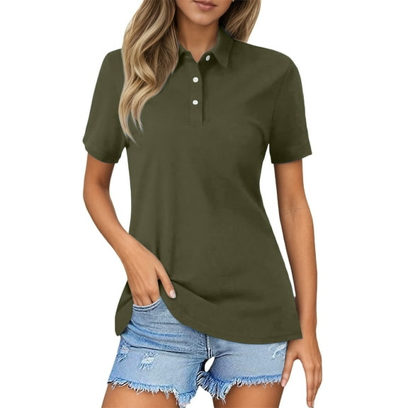Puliio Women's Polo Shirts Casual Style Lapel Solid Color Button Up Short Sleeve Blouse Pullover Spring Summer And Fall Everyday Wear Comfortable And Relaxed Fit Tee Tops
