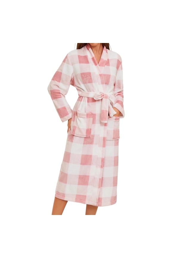 Women's Robes Long Sleeve Soft Belted Thickened Bathrobe Lightweight Cozy Sleepwear,Size S