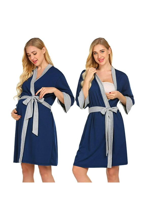 Women's Robes Maternity Postpartum Nursing Home Bathrobe Dress Feeding Pajamas Soft Warm Sleepwear,Size XXL