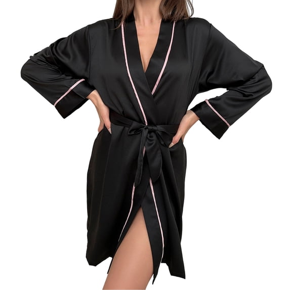Puliio Women's Robes Summer Imitation Silk V Neck Comfortable Bathrobe Pajamas Home Wear Soft Cozy Sleepwear,Size XL