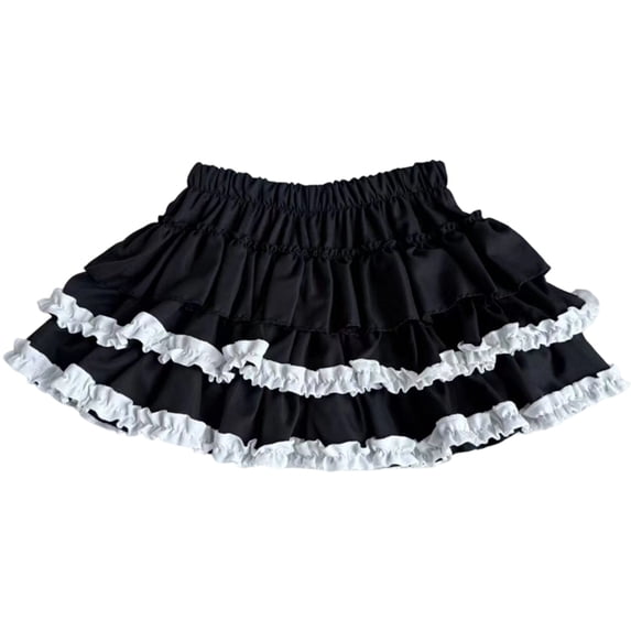 Puliio Women's Ruffle Tiered Skirt Elastic Waist Layered Mini Skirts Casual Daily Bottoms