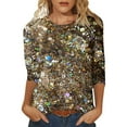 thumbnail image 1 of Puliio Women's Sequin Shirts Glitter Printing 3/4 Sleeve Round Neck Top Summer Casual Loose Top Blouse, 1 of 5