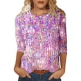 thumbnail image 1 of Puliio Women's Sequin Shirts Glitter Printing 3/4 Sleeve Round Neck Top Summer Casual Loose Top Blouse, 1 of 5