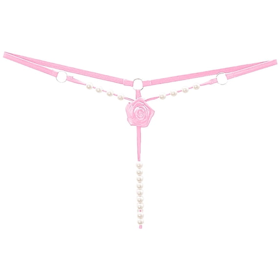 Puliio Women's Strappy Underwear Rose Floral G String Thong Panties with Pearl Bead Chain Adjustable O Ring Straps