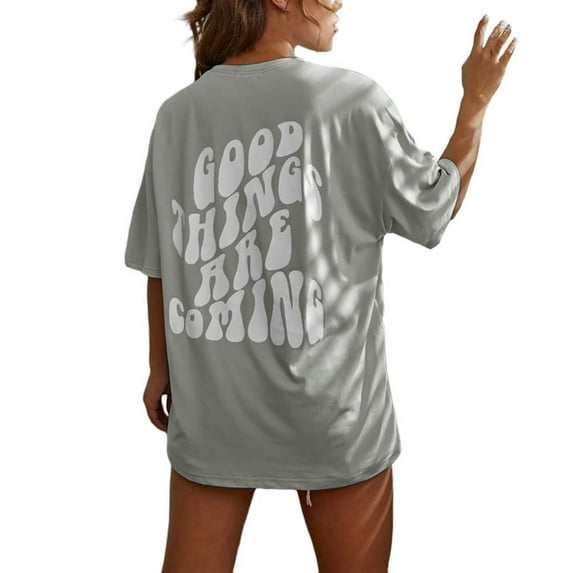 Puliio Women's T-Shirts Casual Short Sleeve Letter Heart Printed T Shirts Summer Casual Loose Blouse Tops