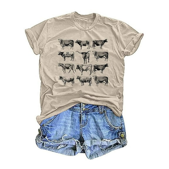 Puliio Women's T-Shirts Fun Buffalo Print Summer Base Tshirt Comfortable And Fashionable Fit Cotton Top Short Sleeved T Shirt