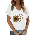 thumbnail image 1 of Puliio Women's T-Shirts Sunflower Butterfly V-Neck Short Sleeve T Shirt Summer Fashion Blouses Casual Loose Fit Tees Tops, 1 of 4