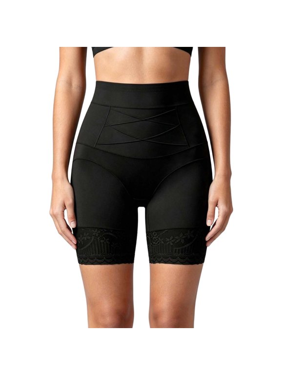 Women's Underwear High Waist Lifter Shaper Shorts Crisscross Waist Lace Hem Tummy Control Shapewear