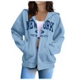 thumbnail image 1 of Puliio Women's Zip Up Hoodies Fashion Letter Print Long Sleeve Lightweight Zipper Hoodie Coat Winter Oversized Casual Loose Drawstring Pullovers Tops With Pocket, 1 of 4