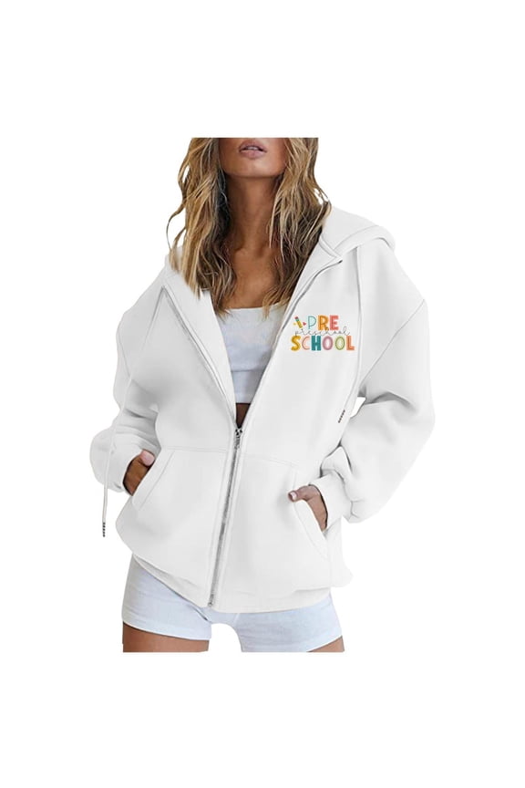 Women's Zip Up Hoodies Long Sleeve Pullover With Drawstring Zipper Womens Everyday Wear For School Season And Versatile Styling Hoodies Sweatshirts