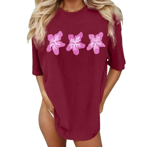 Puliio Womens Beach Oversized Graphic Tees Short Sleeve Crewneck Vintage Baggy Shirts Summer Vacation Loose Tops