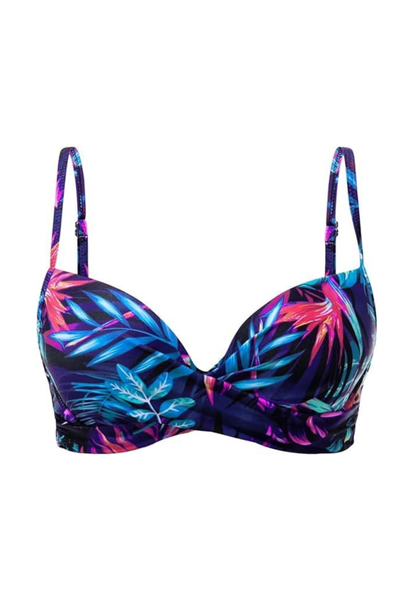 Womens Bikini Top Tropical Leaf Print Underwire Adjustable Strap Beach Swimsuit Tops