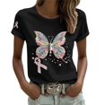 thumbnail image 1 of Puliio Womens Butterfly Ribbon Print T Shirt Short Sleeve Casual Awareness Summer Daily Tee, 1 of 5