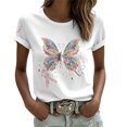 thumbnail image 1 of Puliio Womens Butterfly Ribbon Print T Shirt Short Sleeve Casual Awareness Summer Daily Tee, 1 of 5