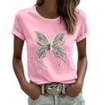thumbnail image 1 of Puliio Womens Butterfly Ribbon Print T Shirt Short Sleeve Casual Awareness Summer Daily Tee, 1 of 5