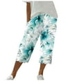 thumbnail image 1 of Puliio Womens Capri Pants Flower Print Elastic Waist With Pocket Trouser Soft Loose Fashion Pants, 1 of 5