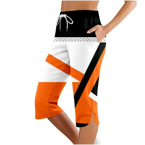 Puliio Womens Capri Pants Slim Fit Mid Waist Drawstring Trouser Irregular Print Summer Fashion Comfortable Sweatpants With Pockets