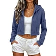 thumbnail image 1 of Puliio Womens Cropped Full Zip Hoodies Casual Long Sleeve Hooded Sweatshirts with Side Pockets, 1 of 6