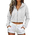 thumbnail image 1 of Puliio Womens Cropped Full Zip Hoodies Casual Long Sleeve Hooded Sweatshirts with Side Pockets, 1 of 6