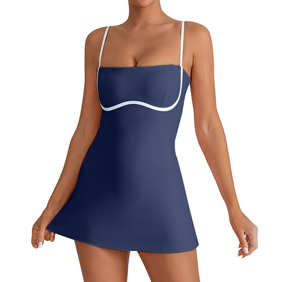 Puliio Womens Dresses Sleeveless Yoga Tennis Fitness Summer Dress With Built In Bra Strap Tank High Elastic Breathable Comfy Daily Wear Sports Dresses