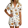 thumbnail image 1 of Puliio Womens Halloween Pajamas 2 Piece Ghost Print Tie Front Ruffle Short Sleeve Shirt and Shorts Cozy Loungewear Nightwear Pjs Sets, 1 of 5