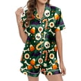 thumbnail image 1 of Puliio Womens Halloween Pajamas Set Candy Cute Bone Print Short Sleeve Sleepwear Button Down Loungewear 2 Piece Pjs Shorts Set, 1 of 5