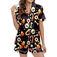 thumbnail image 1 of Puliio Womens Halloween Pajamas Set Candy Cute Bone Print Short Sleeve Sleepwear Button Down Loungewear 2 Piece Pjs Shorts Set, 1 of 5