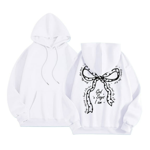 Puliio Womens Hooded Long Sleeve Bow Graphic Drawstring Pullover Sweatshirt With Pocket Unisex Casual Comfortable Everyday Wear Spring Fall Fashion Hoody Sweatshirts With Pocket For Men Women