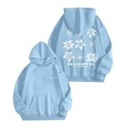 Puliio Womens Hoodie Autumn Winter Casual Flower Printed Hooded Sweatshirt Comfortable Fashionable Long Sleeve Outdoor Pullover Capped Tops