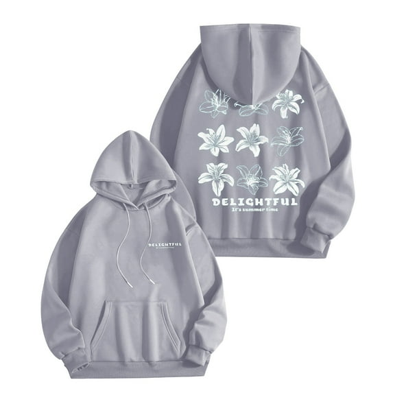 Puliio Womens Hoodie Autumn Winter Casual Flower Printed Hooded Sweatshirt Comfortable Fashionable Long Sleeve Outdoor Pullover Capped Tops