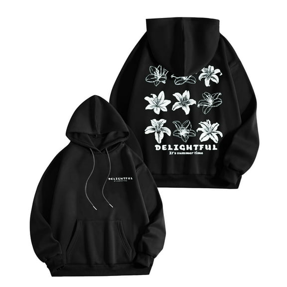 Puliio Womens Hoodie Autumn Winter Casual Flower Printed Hooded Sweatshirt Comfortable Fashionable Long Sleeve Outdoor Pullover Capped Tops