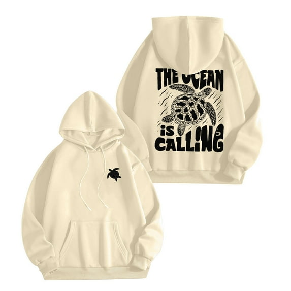 Puliio Womens Hoodies Autumn Turtle Beach Theme Print Casual Long Sleeve Hooded Pullover Comfortable And Fvashionable Hoody Sweatshirt Capped Tops