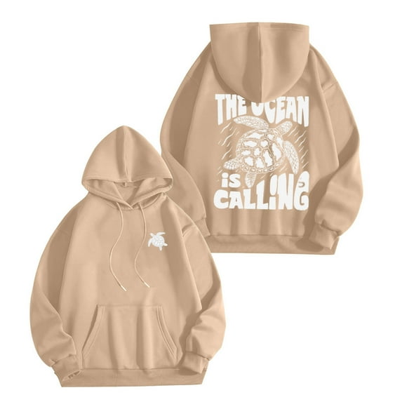 Puliio Womens Hoodies Autumn Turtle Beach Theme Print Casual Long Sleeve Hooded Pullover Comfortable And Fvashionable Hoody Sweatshirt Capped Tops