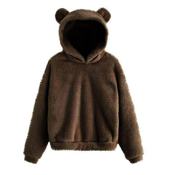 Puliio Womens Hoodies Cute Bear Ears Long Sleeve Hooded Sweatshirts Coat Warm Pullover Tops Casual Loose Fall Outwear Hoody Sweater